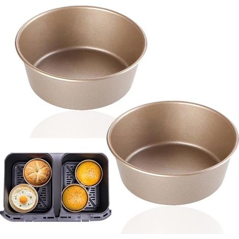 Mini teglia rotonda per friggitrice ad aria, 2 pezzi, teglia antiaderente riutilizzabile per uova e hamburger, stampo in acciaio al carbonio da 11,4 cm (1/5)