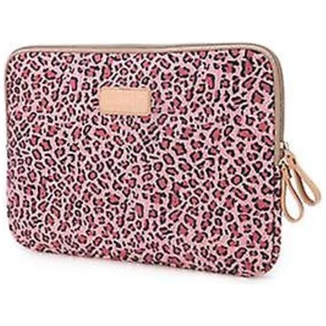 Sacoche ordinateur portable 14 pouces motif léopard, rouge, 350 x 240 x 35 mm, étui rigide avec fermeture éclair, protection rembourrée pour PC, format compact. (1/5)