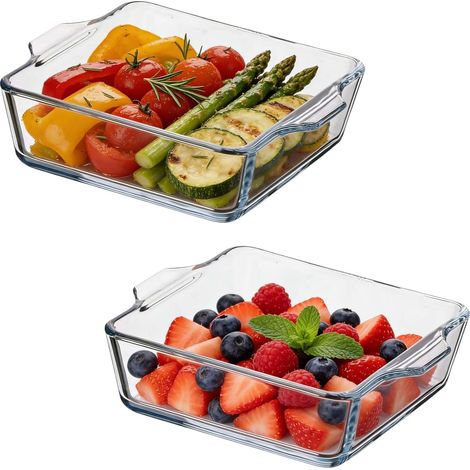 Lot de 2 plaques de cuisson transparentes en verre - Capacité de 0,8 l - Mini plat à gratin carré en verre - Pour four, micro-ondes et lave-vaisselle (1/5)