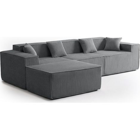 Canapé modulable en angle avec pouf Archiduc Velours côtelé Gris foncé