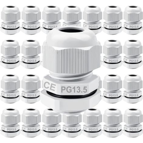 28 Pièces Presse-Étoupe PG13.5 Blanc, Étanche IP68 Plastique, Réglable 6-12mm Presse-Étoupes avec Joints (1/5)