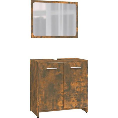 Meuble de salle de bain avec miroir élégant espace de rangement 60 x 33 x 61 cm en bois d'ingénierie chêne fumé (1/5)