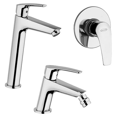 Set Rubinetti Jacuzzi per lavabo alto e bidet senza scarico e doccia incasso serie Lucente cromato (1/5)