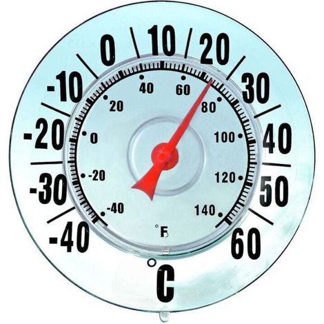 MAXIMEX Außenthermometer Ø 18 cm, Saugnapf, quecksilberfrei, transparenter Kunststoff, gut lesbares Display (Celsius/Fahrenheit), für Garten und Fenster, Wandmontage mit Klebefläche, große Größe