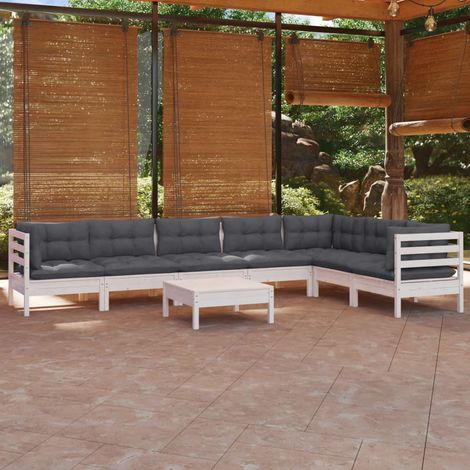 8-tlg. Garten-Lounge-Set mit Kissen Weiß Kiefer Massivholz (1/5)