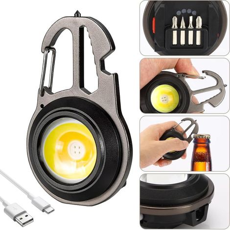 COB Petites Lampes Poche, Lampe Poche Led 500 LM Rechargeable Mini LED Lampe de Poche 7 Modes Portative Lampe Travail avec Tournevis Ouvre-bouteille pour Camping Randonnée Pêche (1/5)