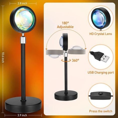 Lampe Coucher de Soleil, 16 Couleur Sunset Lamp avec USB, Sunset Projector Light avec Rotation à 360°, Idéale pour Photographie (1/4)