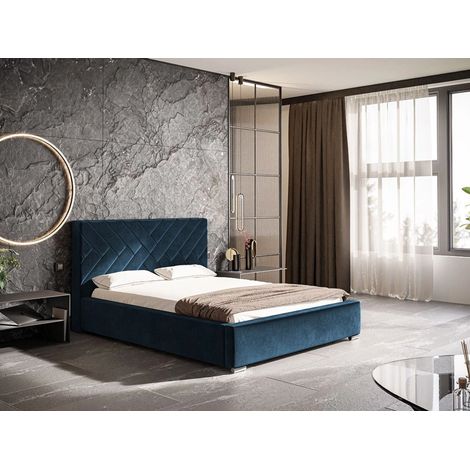 Lit rembourré avec rangement 140x200 velours bleu Tonale (1/5)