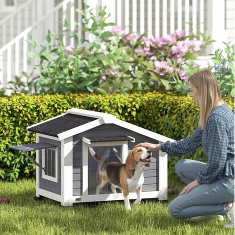 Cuccia per cani da esterno in legno con tetto OKMYHOME (1/4)