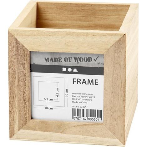 Pot à crayons en bois clair avec cadre avec vitre en plastique sur une face. réf 57455 (1/4)