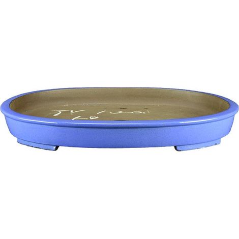 Vaso per bonsai ovale in gres smaltato blu 46,5x34,5x4,5 cm - TYD100d