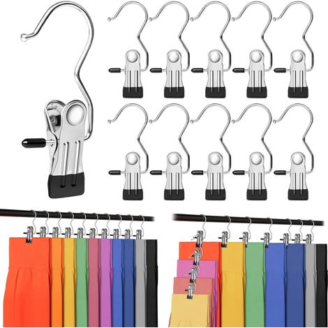Organiseur de leggings pour placard, cintres portables pour voyage, 20 clips de suspension avec revêtement en caoutchouc antidérapant, organiseurs de placard pour économiser de l'espace et rangement (1/4)