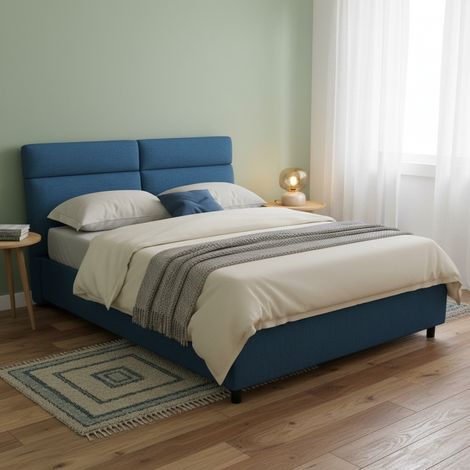 Cama Matrimonial Asica, Incluye Colchón Desenfundable, Hecha en Italia, con Contenedor, Azul (1/5)