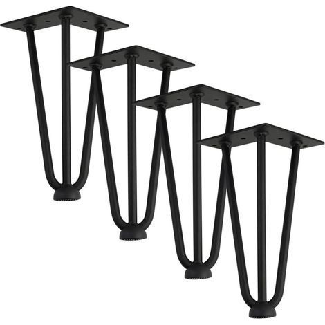 [Mise à niveau] Lot de 4 pieds de table barrette, pieds en métal de 20 cm, trois barres de fer, plus solides, avec vis et protecteurs de sol. (1/5)