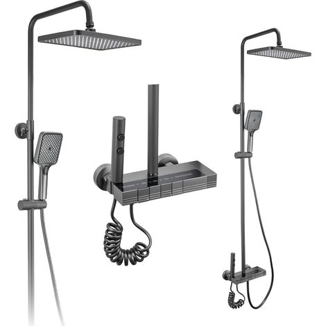1 Colonne De Douche, Pommeau De Pluie 8 Pouces, Structure En Laiton, Barre Thermostatique 93,5 Cm, Douchette À Main, Salle De Bain