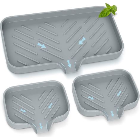 Portesavon de cuisine, plateau pour évier, porteéponge, portesavon en silicone de qualité supérieure avec système d'égouttage automatique, organisateur pour flacon de liquide vaisselle et distributeur (1/5)