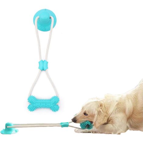Jouet pour chien avec ventouse, jouet de tir à la corde, jouet interactif, jouet pour la poussée dentaire des chiots (bleu, version améliorée) (1/5)