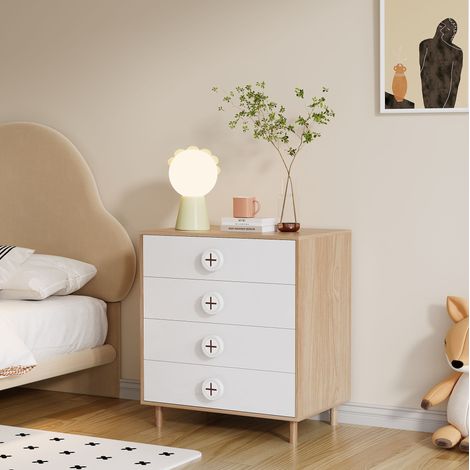 MEUBLIV Commode 80x54x90 cm blanc et naturel – 4 tiroirs, sans matelas (1/5)