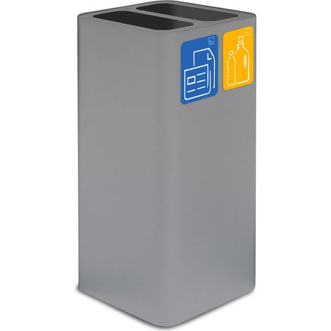 Pattumiera Per Raccolta Rifiuti 38x38xh80 cm In Acciaio Verniciato Cover a 2 Scomparti Grigio (1/2)