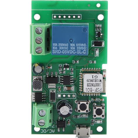 [Module Relay Intelligent Wifi] Commutateur Wifi sans Fil Intelligent Relay à Claquement et Auto‑blocage avec Options Inching/Self‑locking, DC 7‑32V/AC250V‑10A, ABS Blanc, Kit de 1 Unit + Guide (70x40 (1/5)
