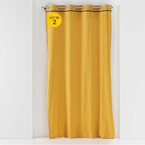 Lot de 2 rideaux à oeillets 140 x 240 cm Coton lavé Linette Jaune (1/5)