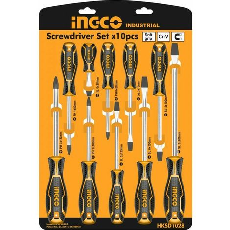 Set Cacciaviti professionali calamitati da 10 pz. INGCO con Giraviti a Taglio Stella e Croce (1/3)