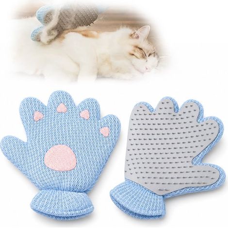 Gant de Toilettage pour Chiens et Chats, Gant Brosse en Silicone, Élimine les Poils Morts, Double Face, pour Tous les Types de Pelage, Main - Bleu (1/5)