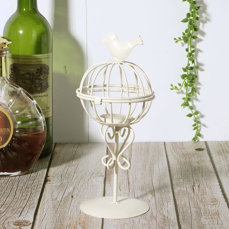 Einzigartiger Kerzenhalter aus Eisen mit Vogelkäfig-Optik, weiß, als Dekoration für Zuhause erhältlich (1/5)