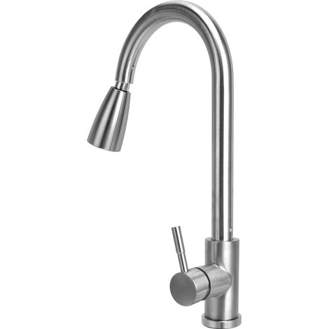 Robinet d'évier en acier inoxydable G1/2 (robinet télescopique extractible pour évier de cuisine avec eau chaude et froide) (1/5)