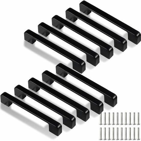 Tirador de cocina de 128 mm, 10 tiradores negros para puertas, cajones y armarios de cocina (con tornillos) - Crezuo (1/4)