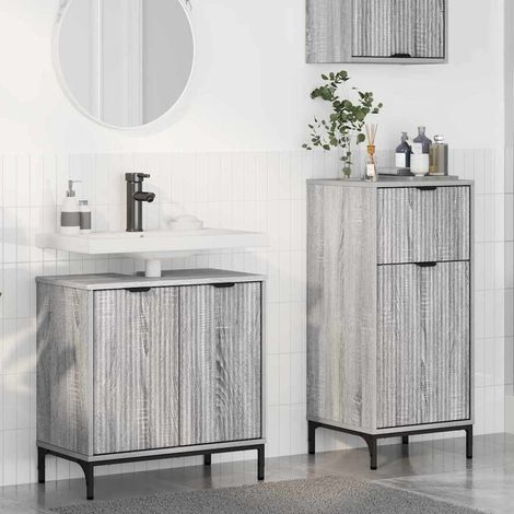 Badezimmermöbel-Set 2 pcs Graues Sonoma Sperrholz und Metall