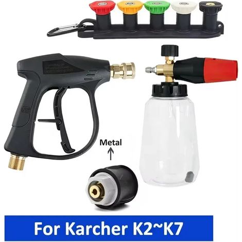 Kit pistola per idropulitrice e cannone per schiuma - Connessione rapida da 1/4" con adattatore M22-14 per rondella Karcher K/Nilfisk/Bosch(A)