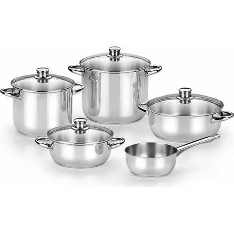 Pack Batería de Cocina Monix Optima2 MA50001/ Cazo Ø16cm/ Ollas Ø20 - 24cm/ Cacerolas Ø20 - 24cm/ Acero Inoxidable/ Apta para Inducción