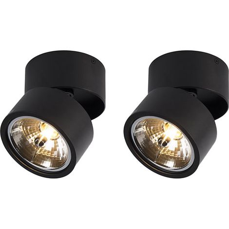 Set of 2 Modern Black Round Adjustable Spotlights - Go Nine