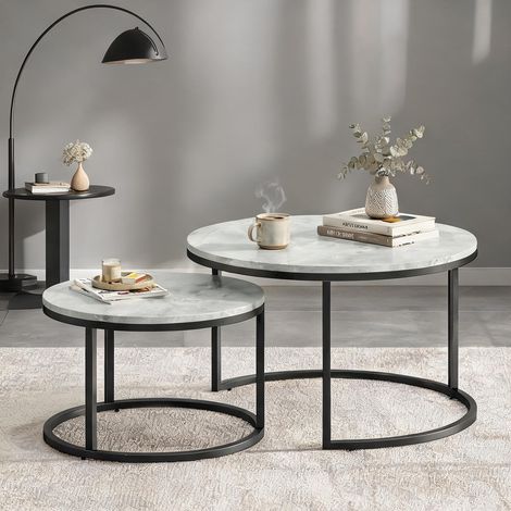 Table basse coloris gris en métal MDF 78,5 x 78,5 x 46,5 cm (1/5)