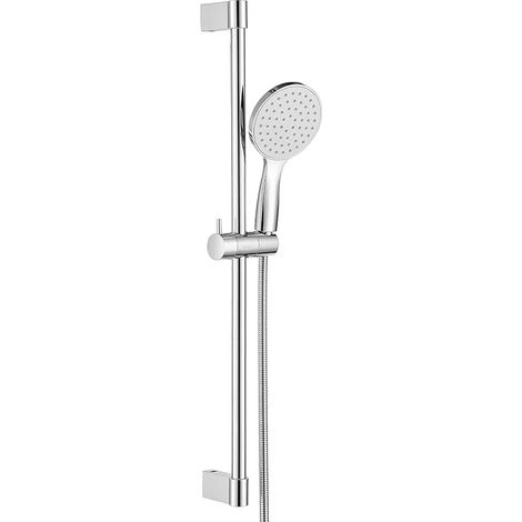Ensemble Barre de Douche avec Flexible en Acier Inoxydable, Grande Douchette à Mains 12 cm, Support de Douche Réglable en Hauteur, Colonne de Douche Montage Mural sans Robinetterie, Chromé (1/5)