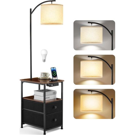 Floor Lamp with Table and 2 Drawers, Bedside Lamp with USB Charging Station and Type C, 3 Color Temperature Floor Lamp with Adjustable Lampshade, LED Lamp for Living Room and Bedroom (1/5)