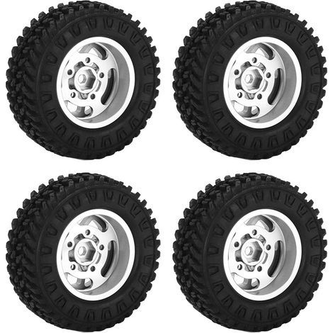 7-mm-Metallfelgen mit Gummireifen für AXIAL SCX24 1/24 RC-Car, silbernes Upgrade-Zubehör (1/5)