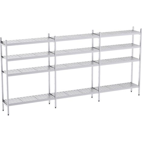 Rayonnage en Acier Inoxydable Linéaires Clayettes Perforées - 4020 à 4950 mm - 4 Niv - P400 - Distform