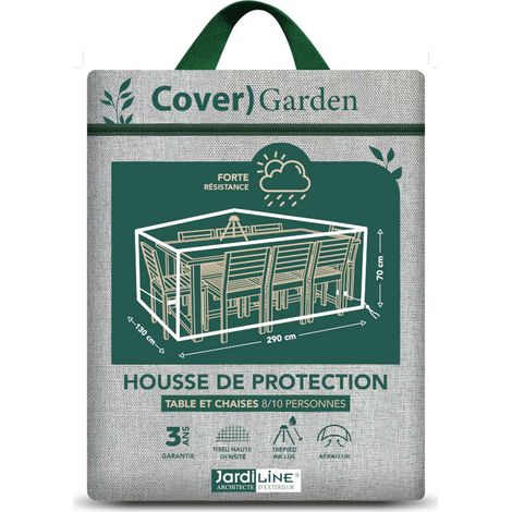 Housse de protection Cover Garden pour table rectangulaire 8-10 personnes + chaises, avec trépied - 290 x 130 x 70 cm - Jardiline