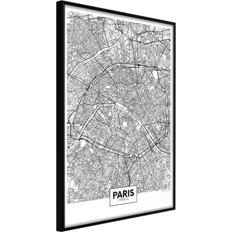 Affiche Murale Encadrée "City Map Paris" 21 x 30 cm Noir