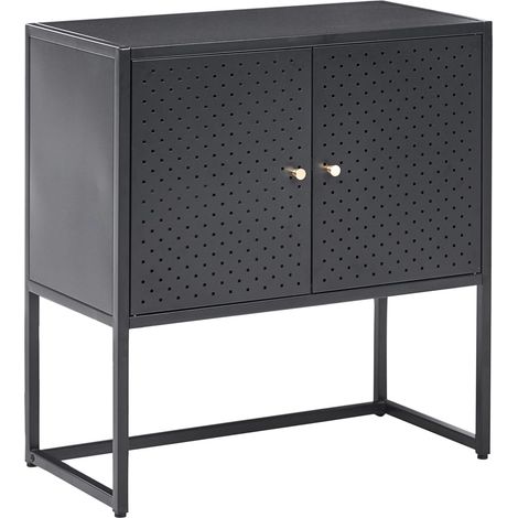 Storage Unit Black Steel Office Cabinet with 2 Shelves Powder Coated Modern Industrial Home Office RAKAIA
