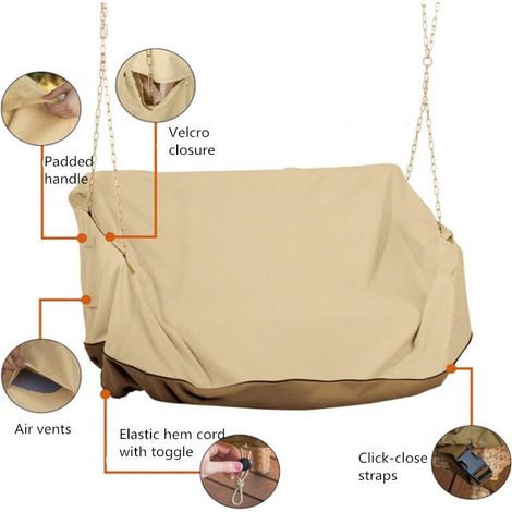 Housse anti-UV suspendue pour balancelle – Couvre-siège imperméable en tissu Oxford argenté, design élégant couleur miel et café, dimensions 142 x 63 x 81 cm, protection solaire optimale pour extérieu (1/3)
