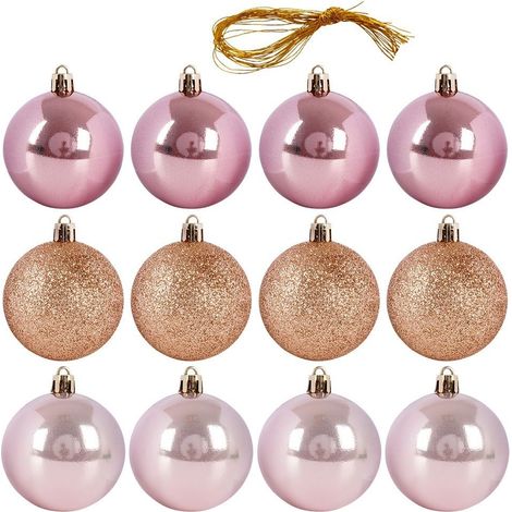12 bruchsichere Weihnachtskugeln, Set in Gold und Rosa (1/4)