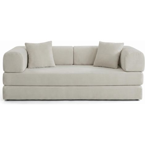 FurnitureR Beiges Cord Schlafsofa Boden Sofa Klappbar Modular, Beiges Cord-Bodensofa mit Schlaffunktion, weicher Polsterung und flexiblem Klappdesign für Wohnen und Schlafen. (1/5)