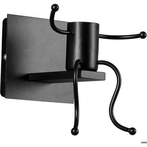 Applique murale industrielle - MHY® - Design humanoïde - Noir métal - E27 - H 28 x L 11 x P 20 cm - Montage en surface (1/4)