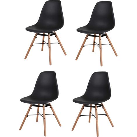 Lot de 4 chaises architecte coque en polypropylène et pieds en bois - Noir - Livraison gratuite