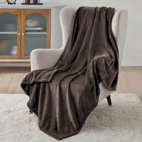 Plaid - - Couverture en flanelle unie - Marron - 130x150cm (1/5)