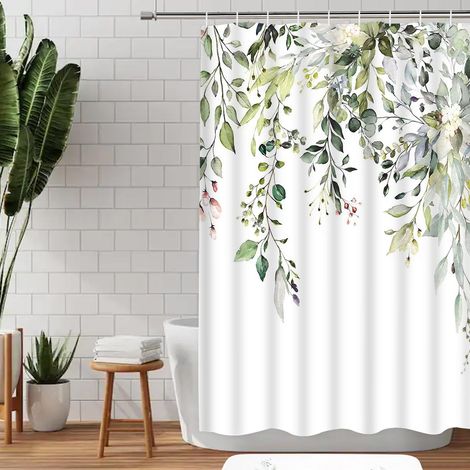 Rideau de douche imprimé numériquement sans perforation, rideau de salle de bain en polyester, 180 x 180 cm, vert, 12 crochets (1/5)