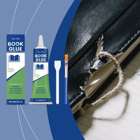 Colle pour livres, formule neutre et douce, résistante au papier, transparente, à séchage rapide – 60 ml x 1, raclette x 1, pinceau x 1 (1/5)